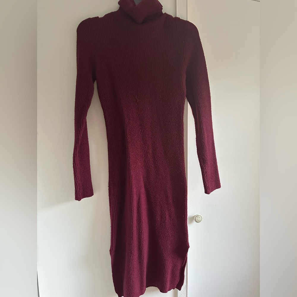 Lulu's Rich Burgundy Turtleneck Long Sleeve Dress